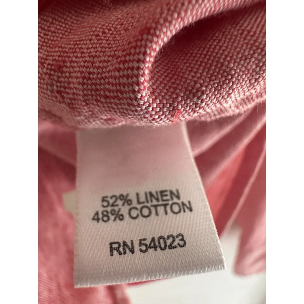 Banana Republic Linen Blend Button Front Shirt Men M Pink Coral Long‎ Sleeve